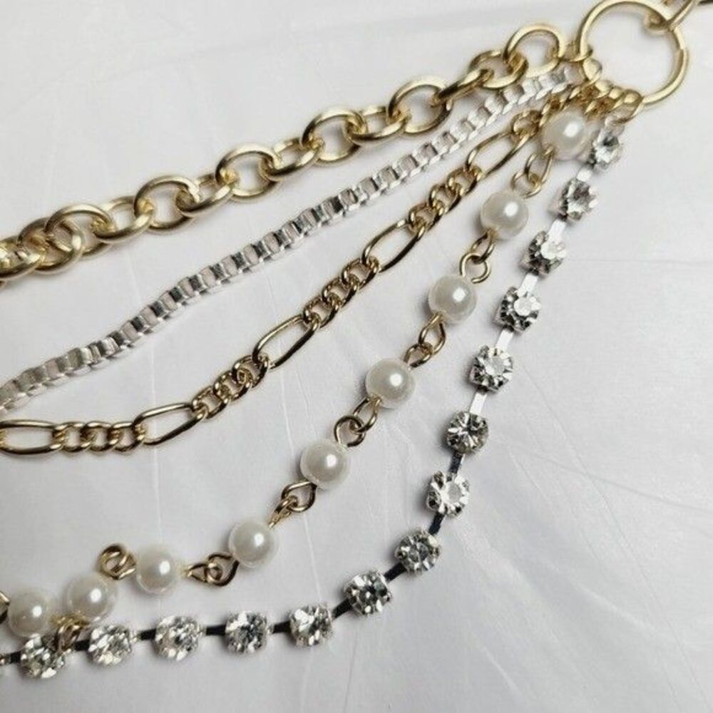 #101 Claire's 16" multi strand necklace gold tone rhinestones & beads